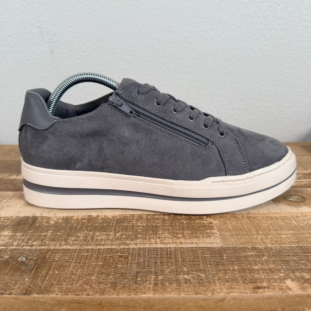 NEW Clarks Audreigh Sky Sneaker 11 Wide Dark Grey Cloudstepper Platform Side Zip